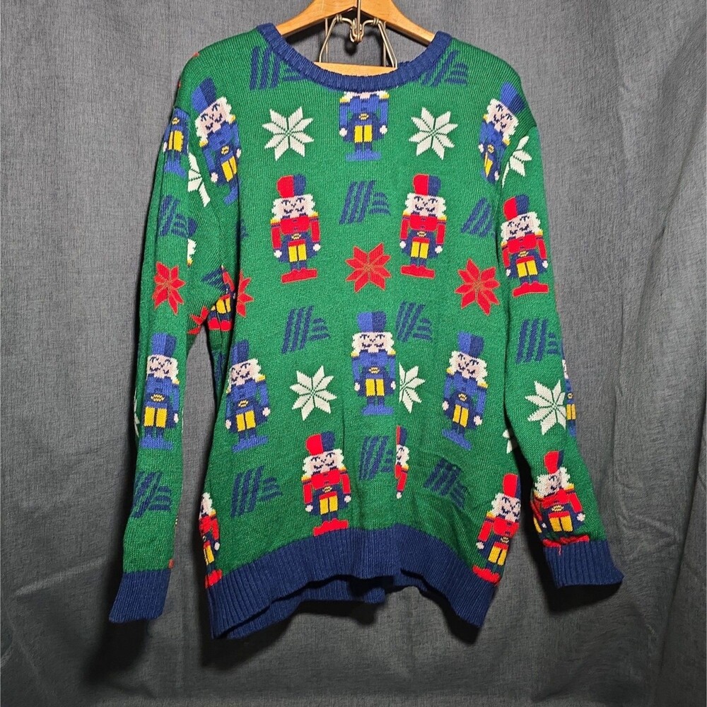 XL Aldi Gear Nutcracker Ugly Christmas Sweater Green Festive Holiday Unisex